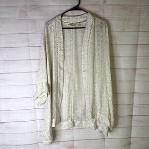 Soft Surroundings Cream‎ Open Front Gold Sequin Cardigan Size Medium
